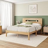 ZIYOO Solid Bamboo Wood Full Size Bed Frame with Storage Headboard, 14 inch Platform Bed Frame Full No Box Spring Needed with Steel Slats, Sturdy and Stable, Easy Assembly, Noise Free