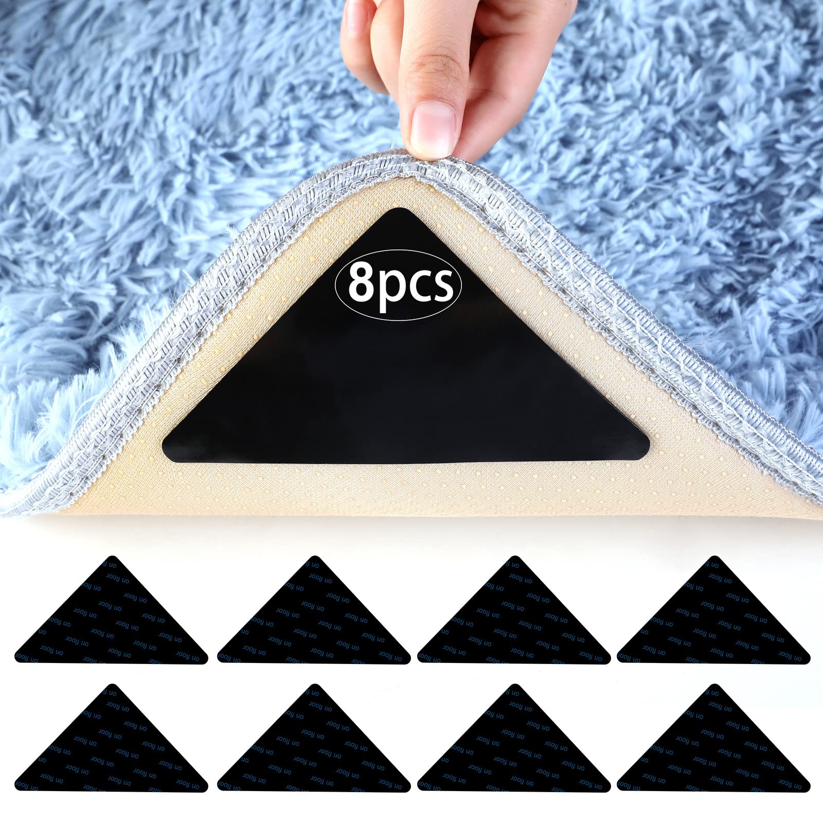 AiQInu Non-Slip Mat for Carpet, Pack of 8 Carpet Non-Slip Underlay, Washable and Reusable, Non-Slip Carpet Underlay, Strong Adhesive, Triangular Carpet Stopper for All Smooth Floors