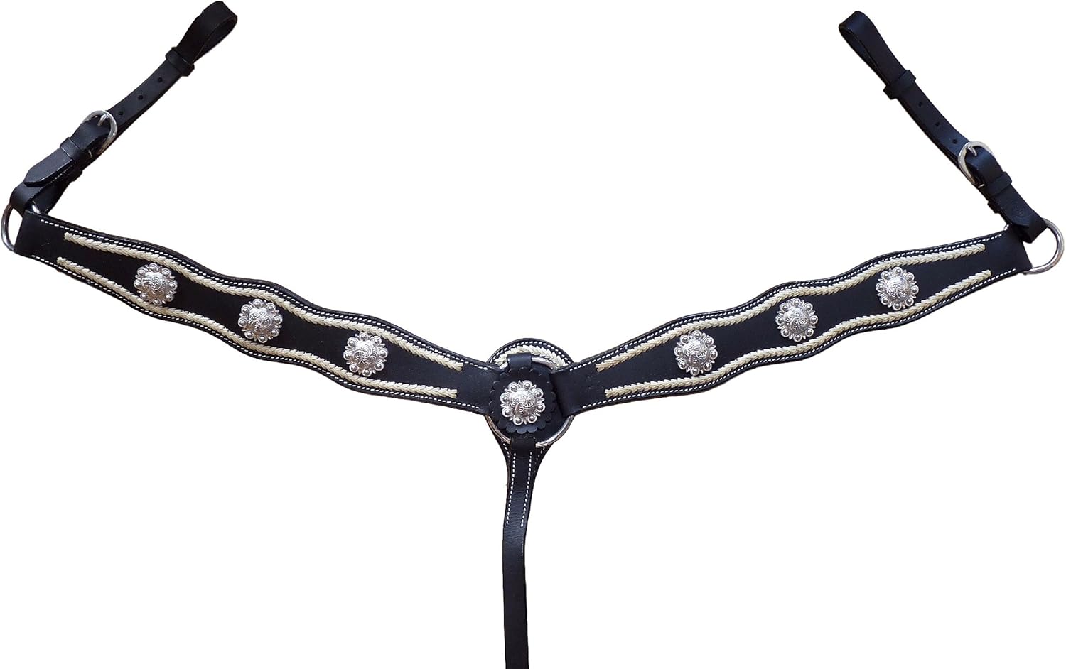 Thor Equine Breastplate Western with Concha and rawhide Cob/Full Black