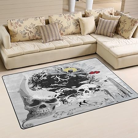 Coosun Noir Et Blanc Tete De Mort Zone Tapis Moquette Antiderapant Tapis De Sol Paillasson Pour Salon Chambre A Coucher 152 4 X 99 1 Cm Tissu Multicolore 60 X 39 Inch Amazon Fr Cuisine Maison