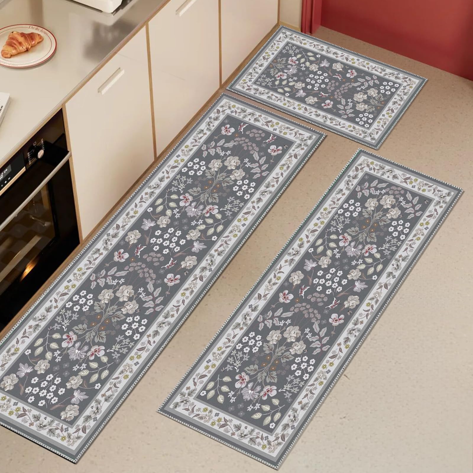 Photo 1 of Azadx Kitchen Rug Sets 3 Piece Non Slip Washable Kitchen Mats for Floor Absorbent Kitchen Floor Mat Carpet Comfort Standing Mats Runner Rug for Hallway Laundry Holiday Kitchen Decor