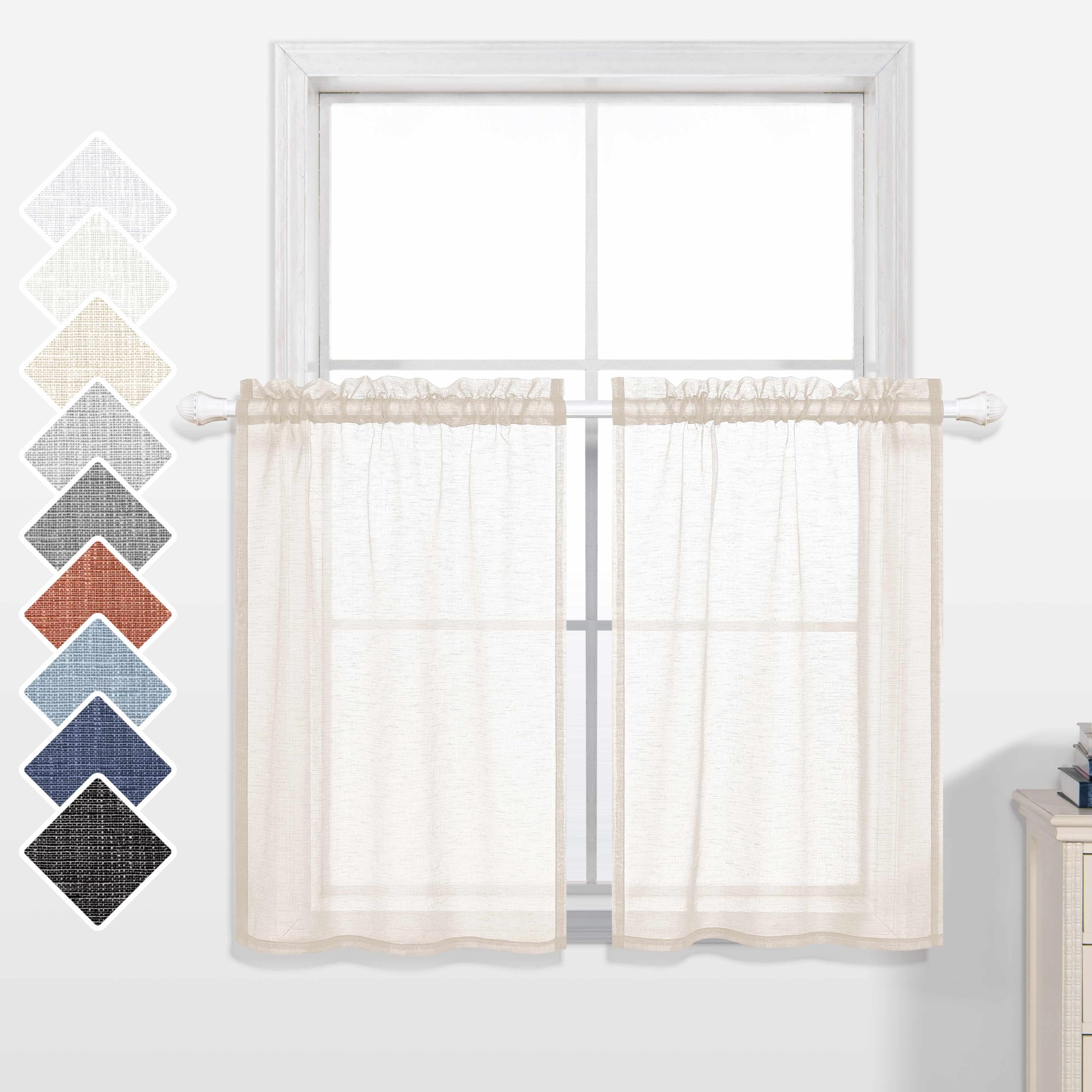 30 Inch Curtains for Kitchen Windows Set of 2 Pack Cafe Curtain Tiers Sheer Cream Beige Short Curtain for Small Windows Bathroom Wide 30x30 Inch Length