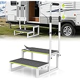 DEPSUNNY RV Steps with Handrail, 2 Step Stool with Handle for Elderly | 1 Handrail, 10" Wide Platform, Adjustable Rail Height, Anti-Slip Mats, 660-lb Frame for RV and Hot Tub