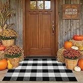 SEEKSEE Fall Decor Buffalo Plaid Outdoor Rug 27.5x43 Black and White Front Door Mat, Layering Rug for Porch, Washable Doormat, Cotton Area Rug for Outdoor Entrance Entryway Patio Porch Decor