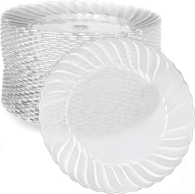 50 Premium Clear Plastic Plates for Dinner Party or Wedding