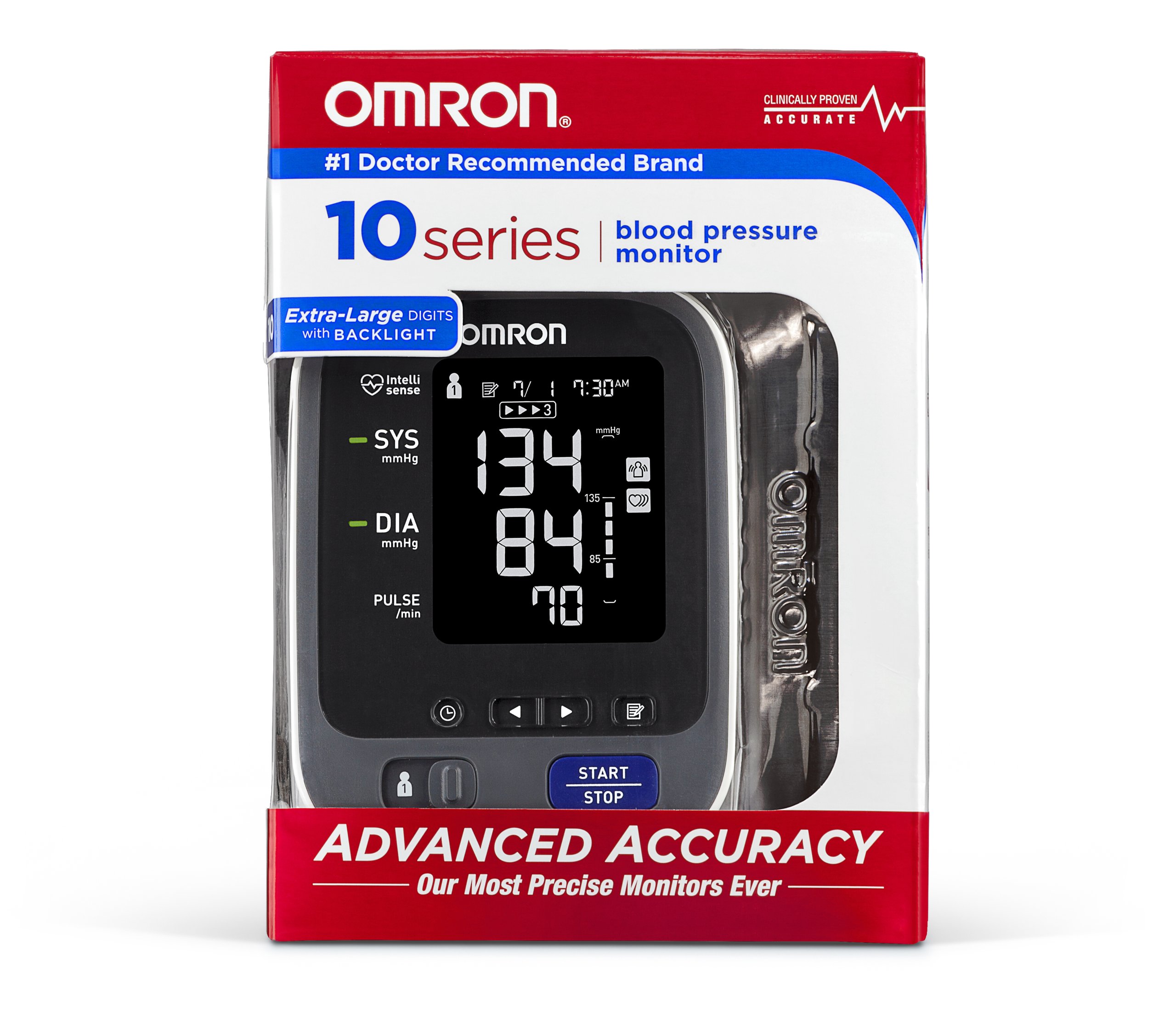 10 Series Upper Arm Blood Pressure Monitor; 2-User, 200-Reading Memory, Backlit Display, TruRead Technology, BP Indicator LEDs by Omron