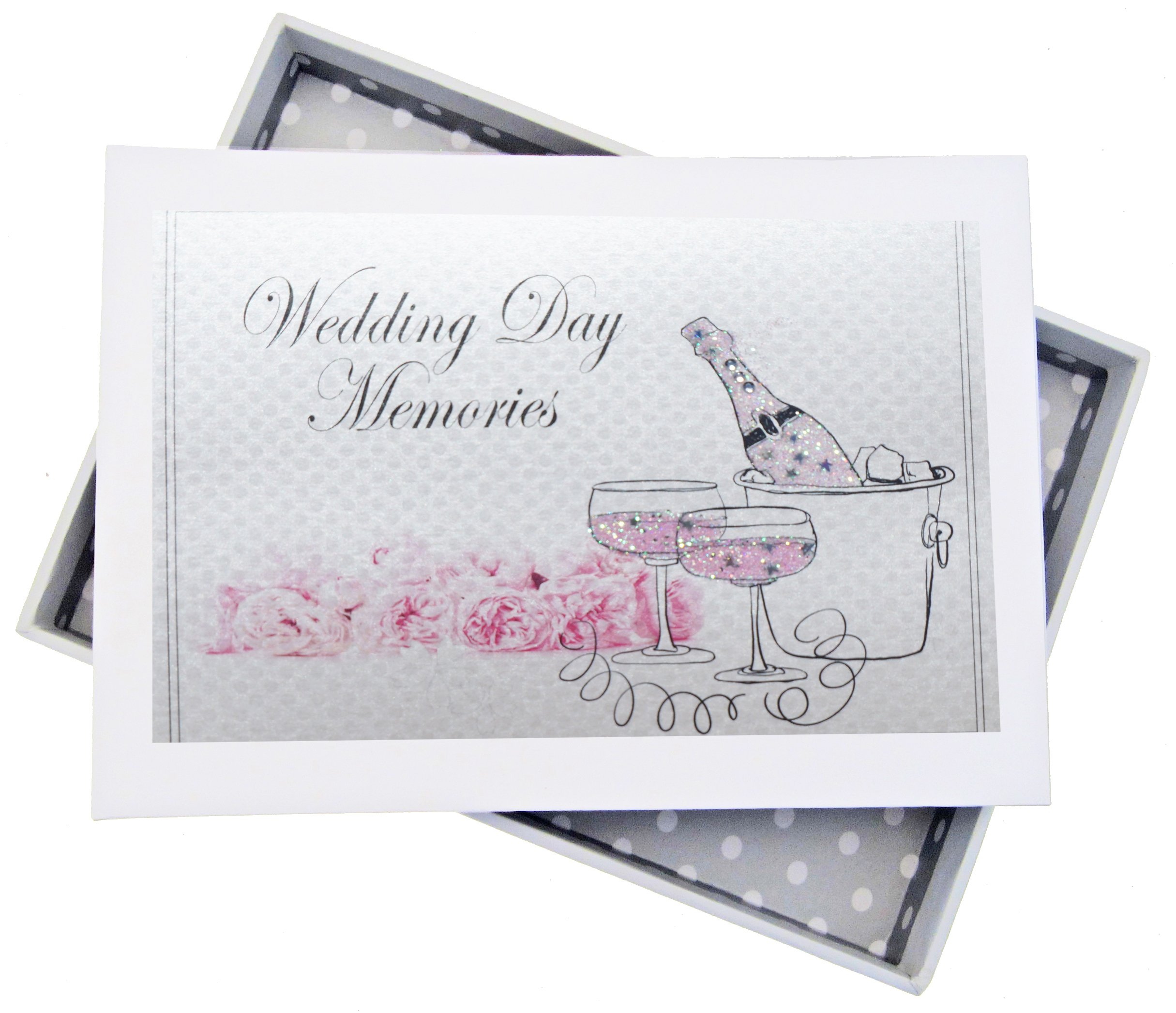 White Cotton Cards Wedding Day Memories, Mini Photo Album, Champagne and Flowers. White, 12.5 x 17.5 x 2.5 cm