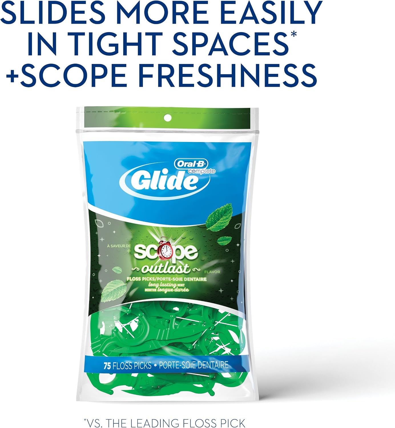 Oral-B Complete Glide Dental Floss Picks Plus Scope Outlast, Long Lasting Mint, 75 Dental Floss Picks, Pack of 6 (Packaging May Vary) - Image 4