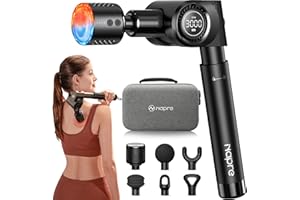 NAPRE Massage Gun with Heat and Cold Head,Deep Tissue Percussion Back Massager for Muscle/Neck/Body Pain Relief with Long Extension Retractable Handle,32-Speeds,Foldable with 5 Adjustable Angles