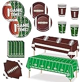 Xindtek Football Party Supplies Kit Serve 24, Including Dinner Plates Dessert Plates Napkins Cups Plastic Touchdown Tablecloth for Birthday Party Decorations