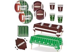 Xindtek Football Party Supplies Kit Serve 24, Including Dinner Plates Dessert Plates Napkins Cups Plastic Touchdown Tablecloth for Birthday Party Decorations