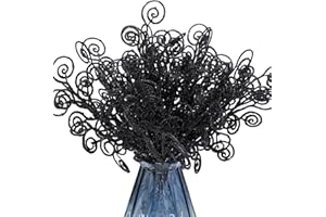 Ysleen 50 Pcs Christmas Glitter Tree Picks and Sprays Twigs Artificial Curly Stem Picks Ornaments 12 Inch Branches Sticks for Xmas Wreath Vase Fillers Gift Decoration(Black)