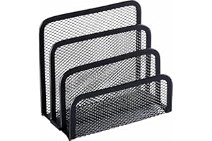 Lorell Mesh Vertical Desktop File Sorter -5.6-Inch Heightx5.3-Inch Width x 3.1-Inch Depth -Steel -Black