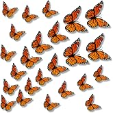 baewbat Monarch Butterfly Decorations, 24 Pcs 3D Butterfly Wall Decor, 3 Size Orange Realistic Fake Butterflies for Home Wall Wedding DIY Crafts Halloween Day of The Dead Party Favor Decorations