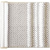 PiccoCasa Chenille Bathroom Rug, Soft Fluffy Absorbent Bath Mat, Medium Pile Striped Carpet Washable Non Slip Bathroom Floor Mats(17"x24",Khaki & White)