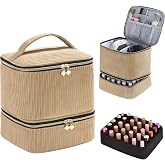 Corduroy Nail Polish Organizer and Nail Lamp Case, Nail Kit Organizer Holds 30 Bottles (15ml - 0.5 fl.oz) and a Nail Lamp, Nail Polish Carrying Case with Manicure Tools Storage Sections (Brown)