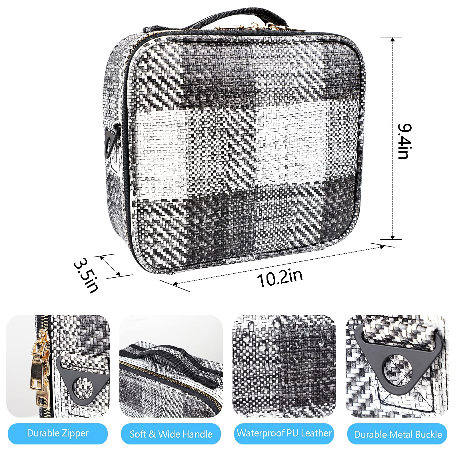 OEWOER Makeup Bag 2 Layers Cosmetic Organizer Case Portable Artist Travel Make up Storage Box with Shoulder Strap and Adjustable Dividers for Cosmetics Makeup Brushes Toiletry Accessories (Small)