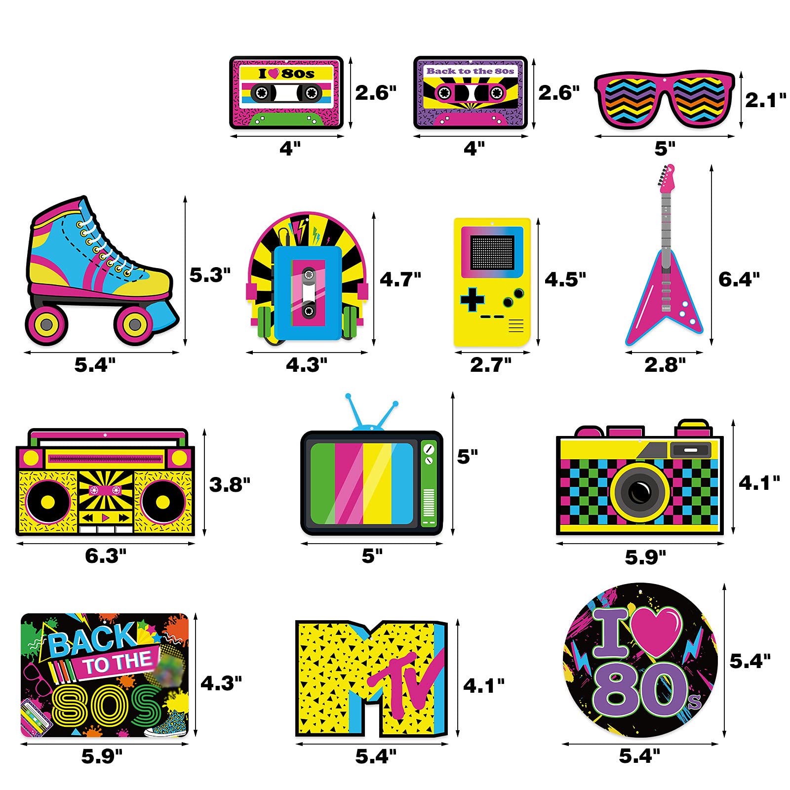 Bessmoso 28PCS 80s Party Decorations – Retro Hanging Swirls & Ceiling Streamers for 1980s Throwback Birthday, Neon Back to The 80’s Party Supplies