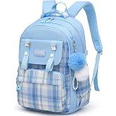 Alrisg Girls Plaid Backpack School Bookbag for Kids Elementary Middle School Cute Backpack for Girls Blue