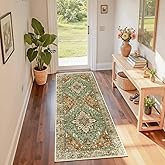 RELEANY Area Rugs 2'x6' Runner Rug Non Slip Washable for Kitchen Hallway Bedroom Beside Laundry Room Bathroom Rug, Floor Carpet, Brick Red Rust Neutral Brown Burnt Orange Green