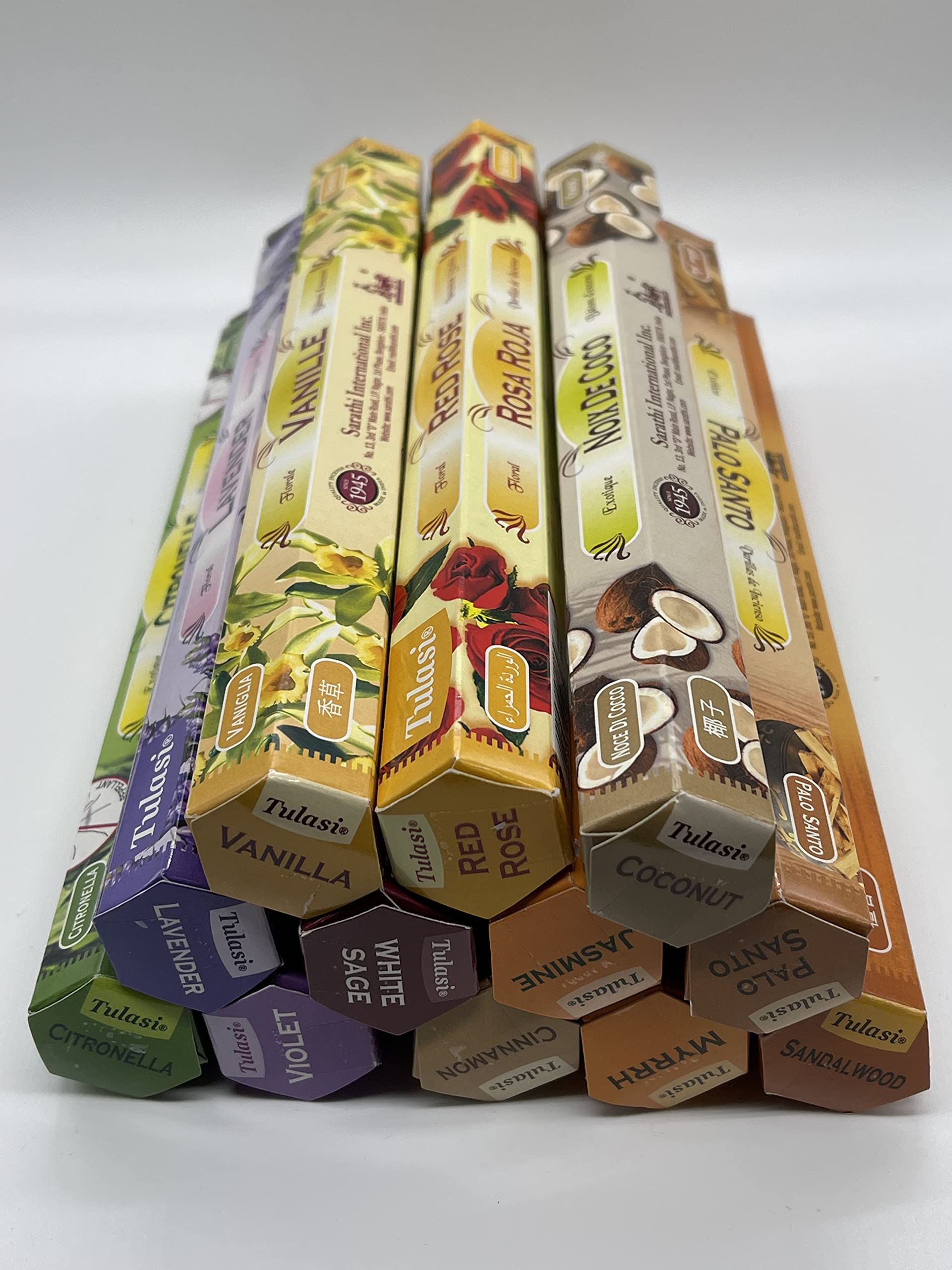 Tulasi Multi-Pack Mixed Variety Hex Incense Sticks - 12 pack, 36321