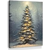 XINCEYWJ Vintage Christmas Tree Wall Art Decor, Winter Canvas Art Prints Framed, Rustic Retro Moody Winter Xmas Pine Tree Forest Pictures Wall Decorations for Home Bedroom Living Room, 11x14 Inches