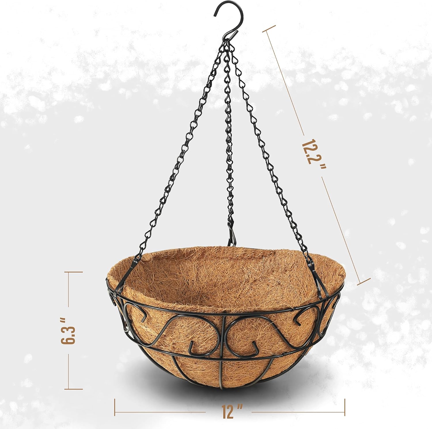 CABASAA 2 Pack Metal Hanging Planter Basket with Coco Coir Liner Chain Round Wire Plant Holder Flower Pots Hanger Garden Decoration Porch Decor Watering Hanging Baskets Indoor Outdoor (12INCH): Kitchen & Dining