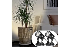SUNVIE 2 Pack LED Spot Lights Indoor for Plants Uplights Lamp Accent Lighting Decor 120V Warm White Up Spotlight 5.9 FT Cord with Floor Foot Switch (Base and Stake Included)