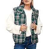 Glamaker Womens Plaid Puffer Vest Quilted Sleeveless Stand Collar Button Down Lightweight Winter Outerwear 2025