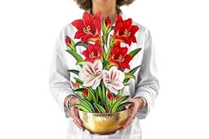 Freshcut Paper Pop Up Cards, Scarlet Amaryllis, 12 inch Life Sized Forever Flower Bouquet 3D Popup Greeting Cards with Note C