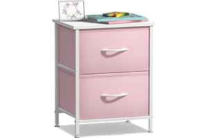 Sorbus Nightstand with 2 Drawers - Kids Bedside Furniture End Table Night Stand - Steel Frame, Wood Top & Easy Pull Fabric Bins - Dresser & Chest for Home, Bedroom Accessories, Office & College Dorm