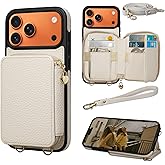 Keallce Case for iPhone 17 Pro Max 6.9'' Case Wallet, Crossbody Zipper Purse with RFID Blocking Card Slots Kickstand, Lanyard & Handstrap Flip Folio Leather Phone Cover for iPhone 17 Pro Max, Beige