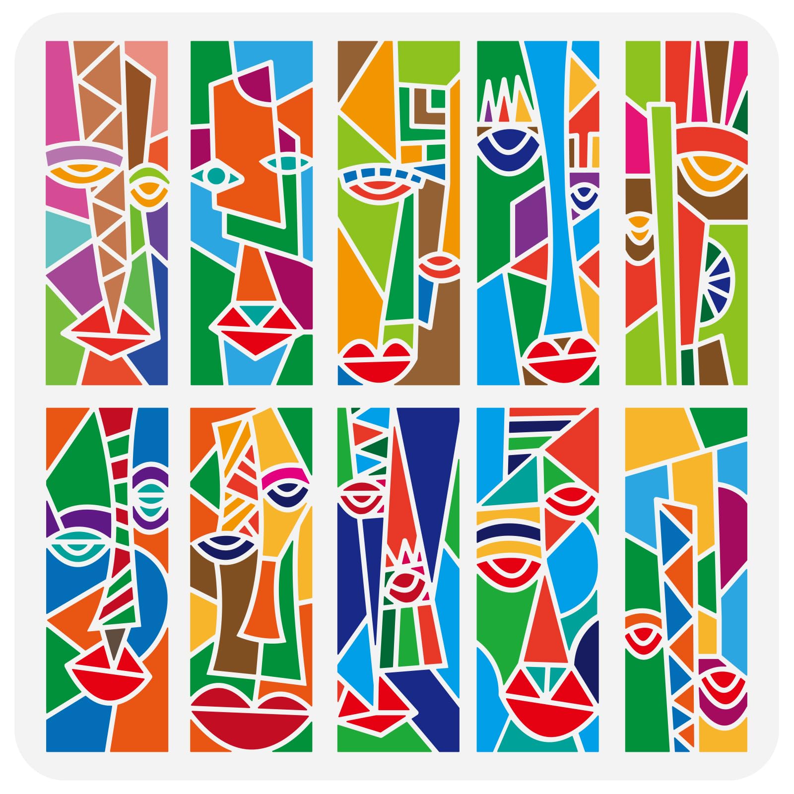 FINGERINSPIRE Reusable Abstract Face Pattern Stencil - 30x30cm Geometric Art for Painting on Wood, Floor, Wall and Fabric