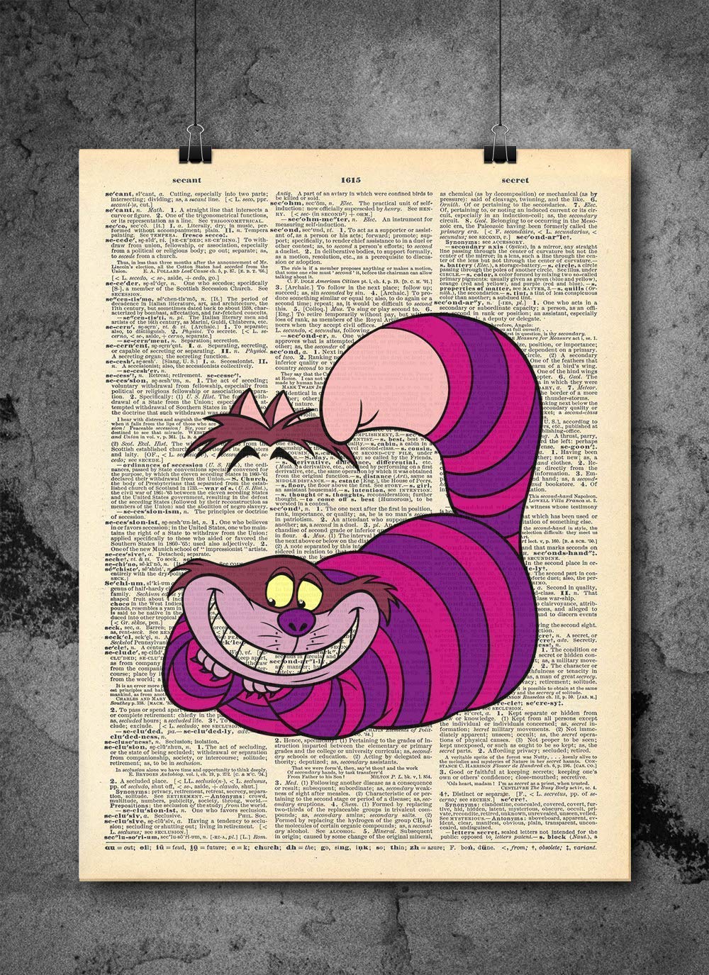 Alice In Wonderland Cheshire Cat Color Alice In Wonderland Wall Art Vintage Art Home Or Office Decor Authentic Upcycled Dictionary Art Print Vintage Art Artwork Handmade Products