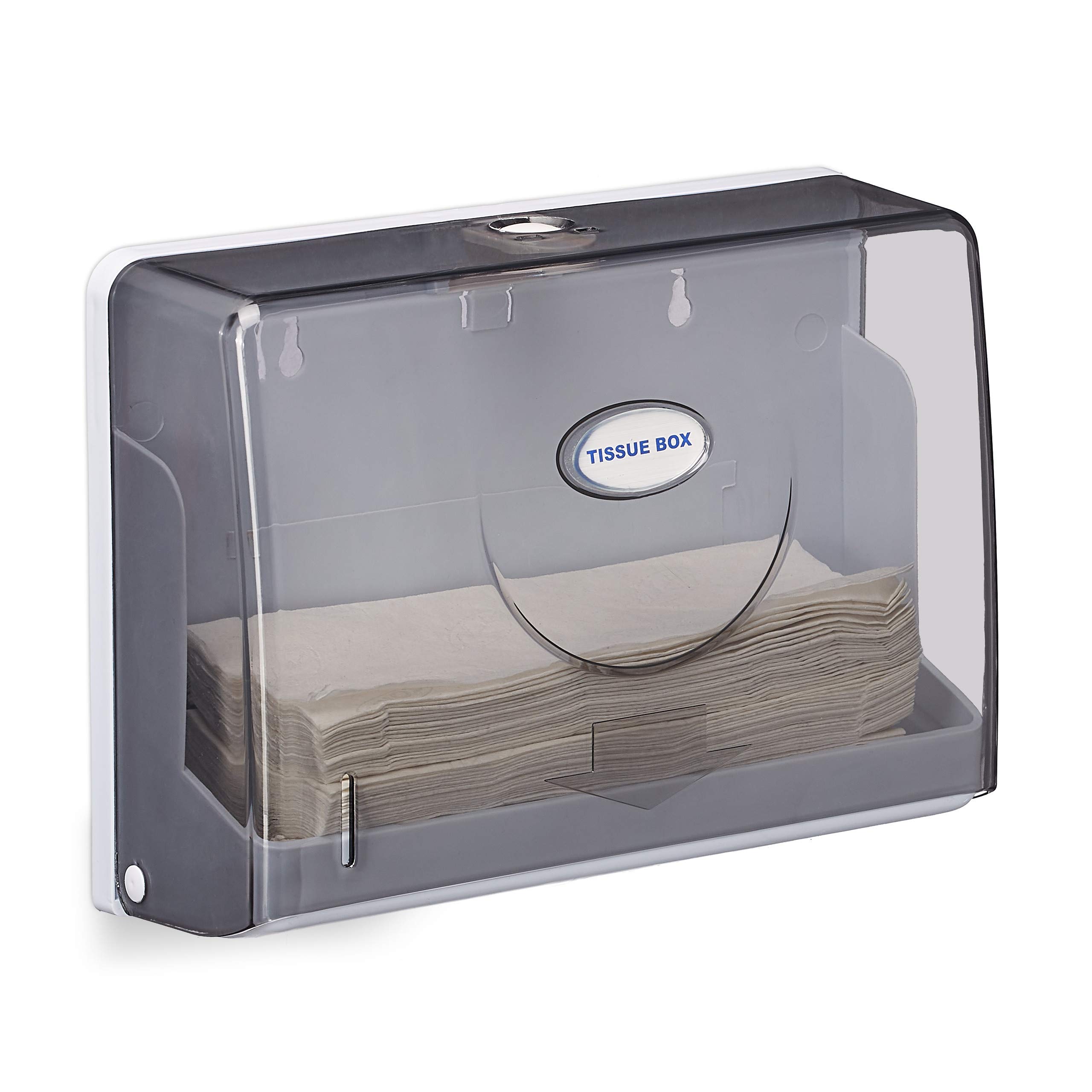 Relaxdays Paper Towel Dispenser, H2 Size, Cosmetic Tissue, Plastic Wall-Mount, HxWxD: 20.5 x 27.5 x 10 cm, White/Grey
