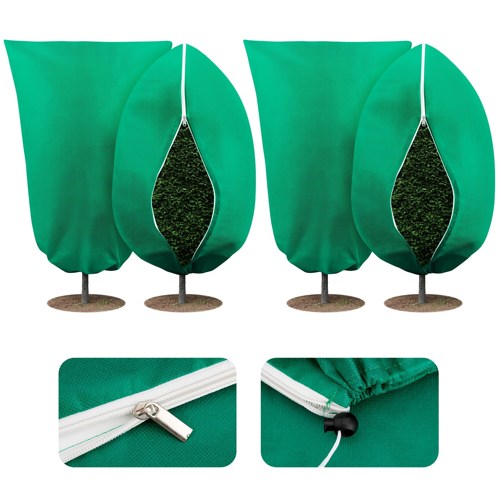 Leikedun 4 PCS Winter Plant Covers Freeze Protection, 80 X 120cm Large Plant Frost Protection Covers Plant Fleece Frost Protection Bags with Zipper Drawstring, From Birds and Insects - Green