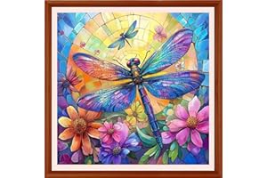 DMCXART Counted Cross Stitch Kits for Adults Needlepoint Kits Unprinted Cross Stitching Embroidery Kit 11CT Cross Stitch Supplies-Rainbow Dragonfly 18x18 inch