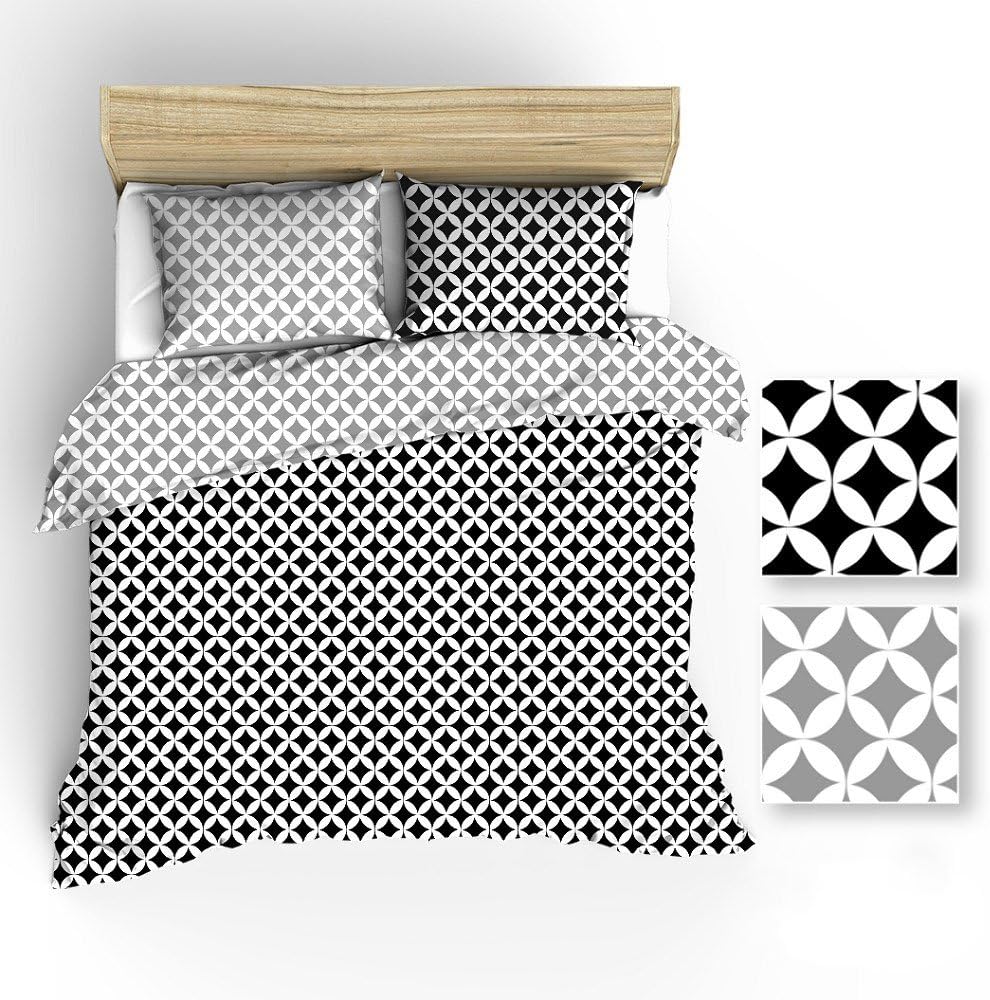 BSD Ropa de Cama de Algodón 160x200 Gris y Negro Marruecos en Blanco: Amazon.es: Hogar