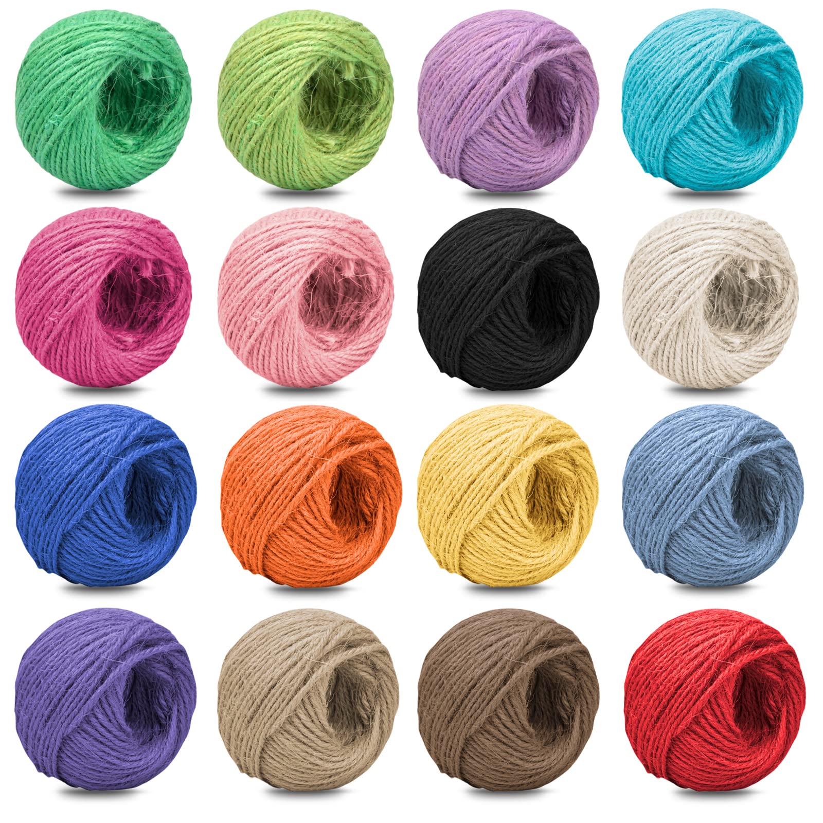 Fodlon 16 Rolls Colorful Jute Twine String, 432 Yards (25m Per Roll), 2mm Diameter, Perfect for DIY Crafts, Gift Wrapping, and Decoration
