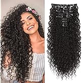 FLUFYMOOZ 9PCS Clip in Hair Extensions 22 Inch Curly Hair Extension Long Soft Synthetic Hairpieces for Women (Black Brown)