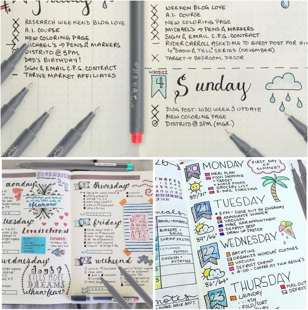 24 Fineliner Color Pens Set, Taotree Fine Line Colored Sketch Writing Drawing Pens for Journal Planner Note Taking and Coloring Book, Porous Fine Point Pens Markers, Great for Art Crafts Scrapbooks: Arts, Crafts & Sewing