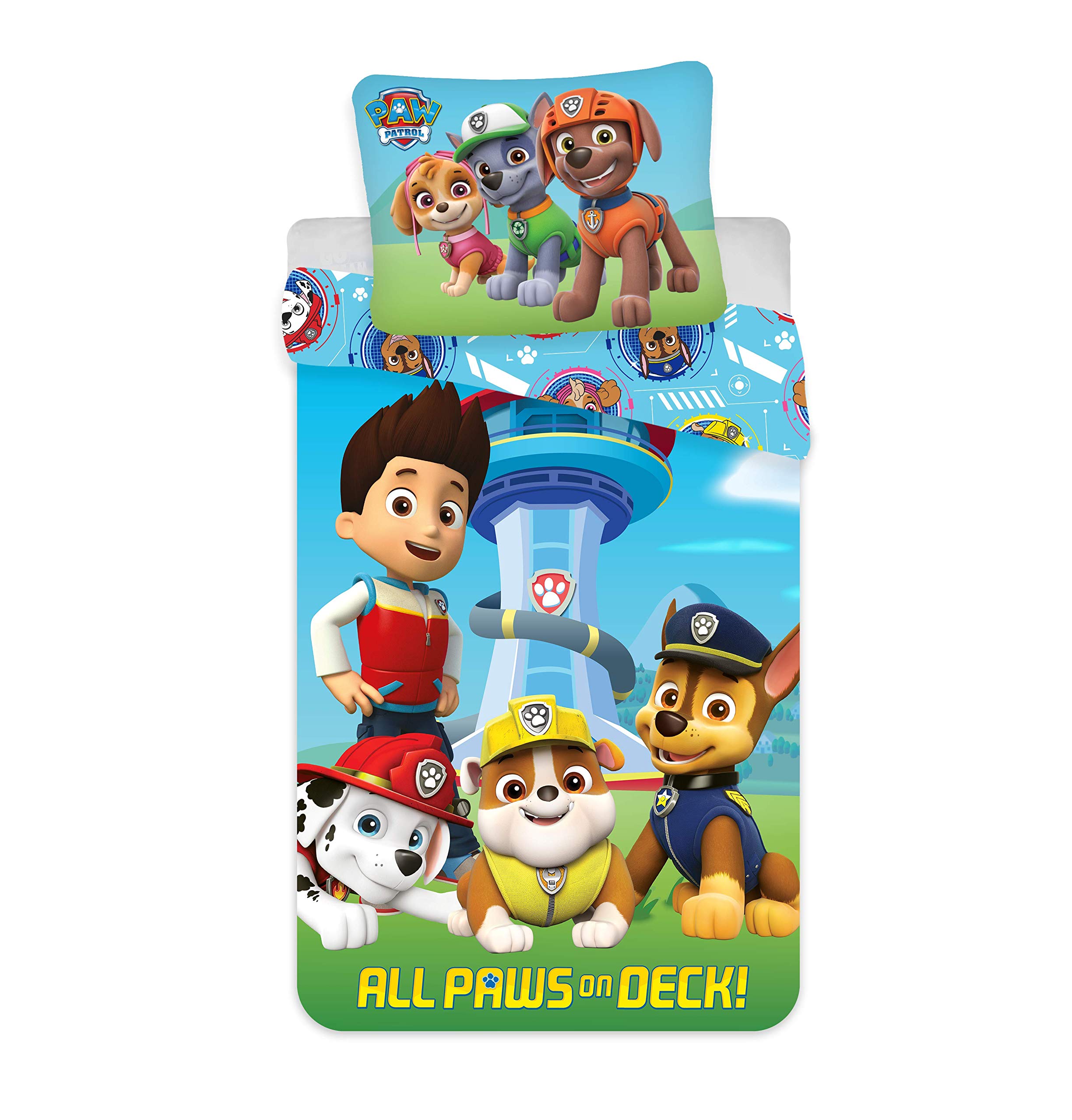 Paw Patrol Children's Bed Linen 2-Piece Set Duvet Cover 100 x 135 cm + Pillowcase 40 x 60 cm, 100% Cotton Öko-Tex, Chase, Marshall, Rubble, Skye, Zuma and Rocky