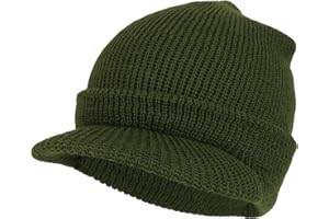 Armycrew Made in USA Government Issue Wool Ribbed Visor Beanie Cap