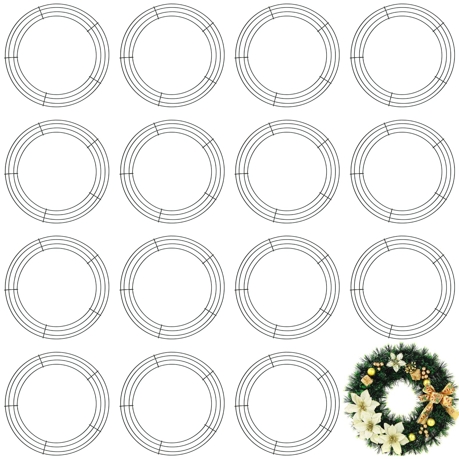 MUKLEI 16 Pack 12 Inch Wreath Rings, Metal Wire Wreath Frame, Round Floral Ring for Christmas, DIY Crafts, Decorations