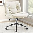 DUMOS Criss Cross Chair with Wheels, Legged Office Armless Wide Seat, Adjustable Swivel Leather Task Vanity Home Office Desk Seating for Bedroom Dorm Student