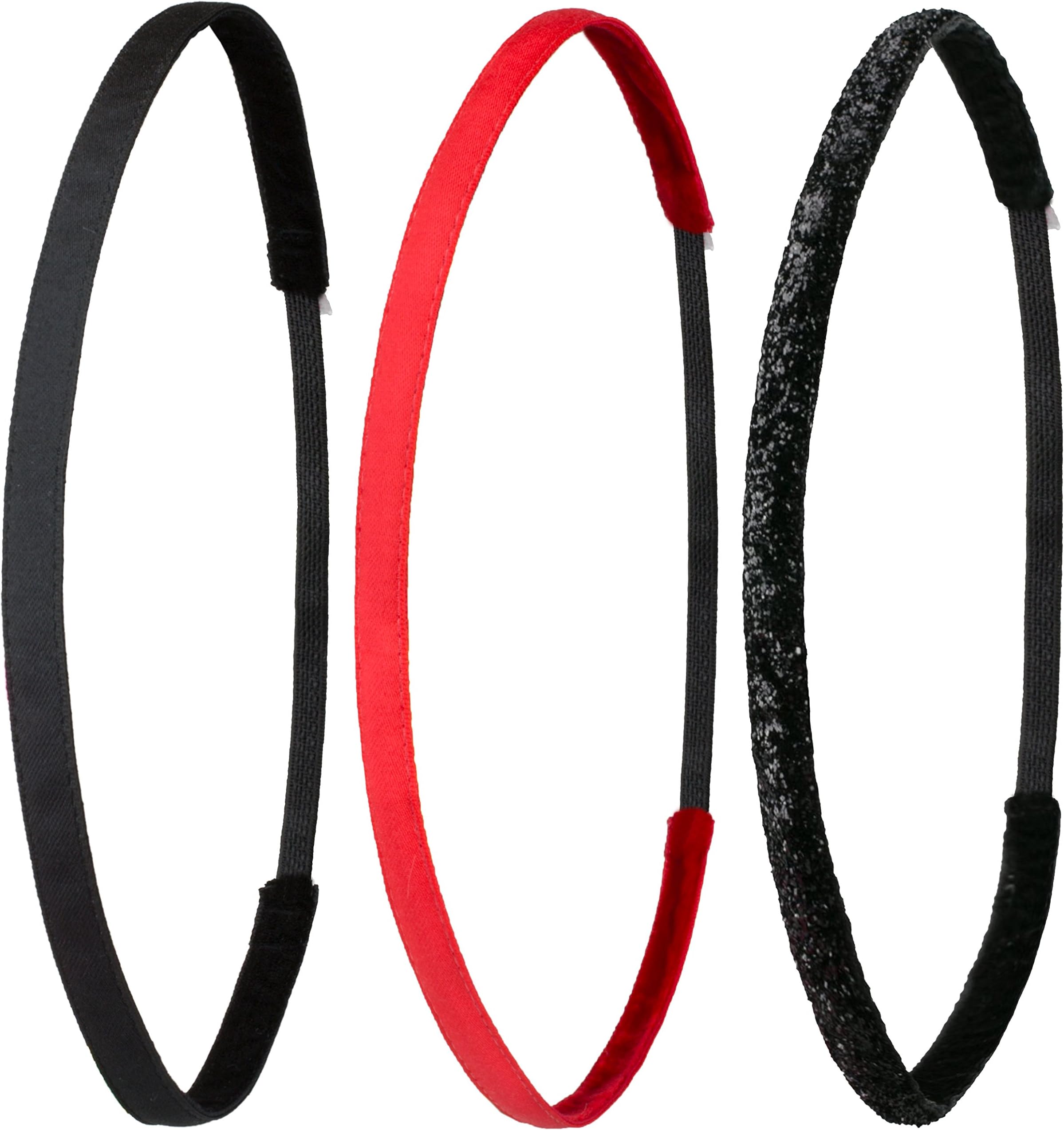 Ivybands | The non-slip Black Crystal Hair Band | 3 Pack | Black Thin Headband Super Thin Headband, Classic Red Super Thin Headband (1 cm Width) IVY003 IVY261 IVY216