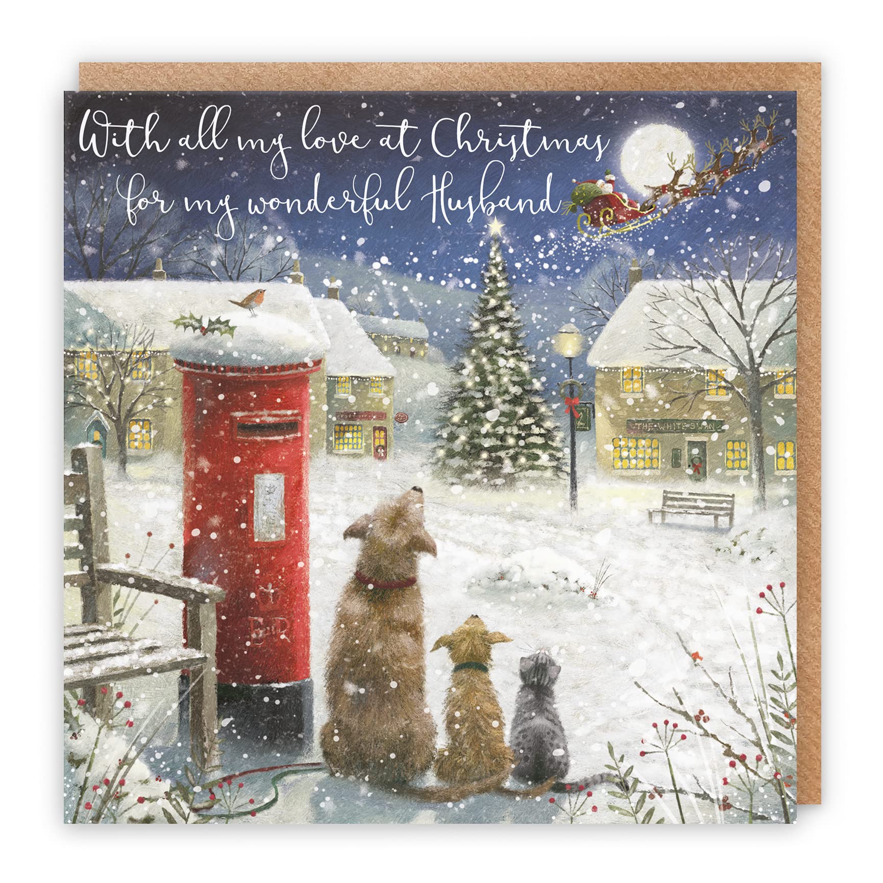 Hunts England Husband Artistic Christmas Card - With All My Love At Christmas For My Wonderful Husband - Romantic Verse Inside Card - Magical Christmas - Milo's Gallery Collection