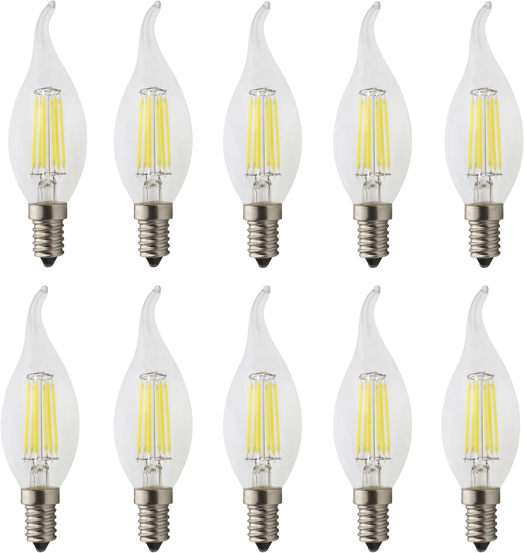 JCKing (Pack of 10) AC 110V-130V 6W E12 Dimmable LED Filament Bulbs Candle tip LED Light Bulb, LED Vintage Antique Chandelier Light Cool White 6500K