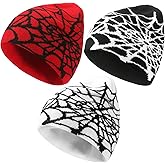 Yafacuha 3 Pcs Y2k Beanies Spider Web Pattern Beanie Gothic Acrylic Knitted Hat Casual Streetwear Outdoor for Men Women· Multi