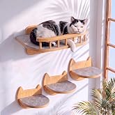 BUOGA Cat Wall Shelves, Modern Cat Wall Furniture for Indoor Cats | Sturdy &amp; Safe Wooden Wall-Mounted Set, Non-slip Pad, Space-Saving, Pre-Drilled, Cat Climbing Wall Systems
